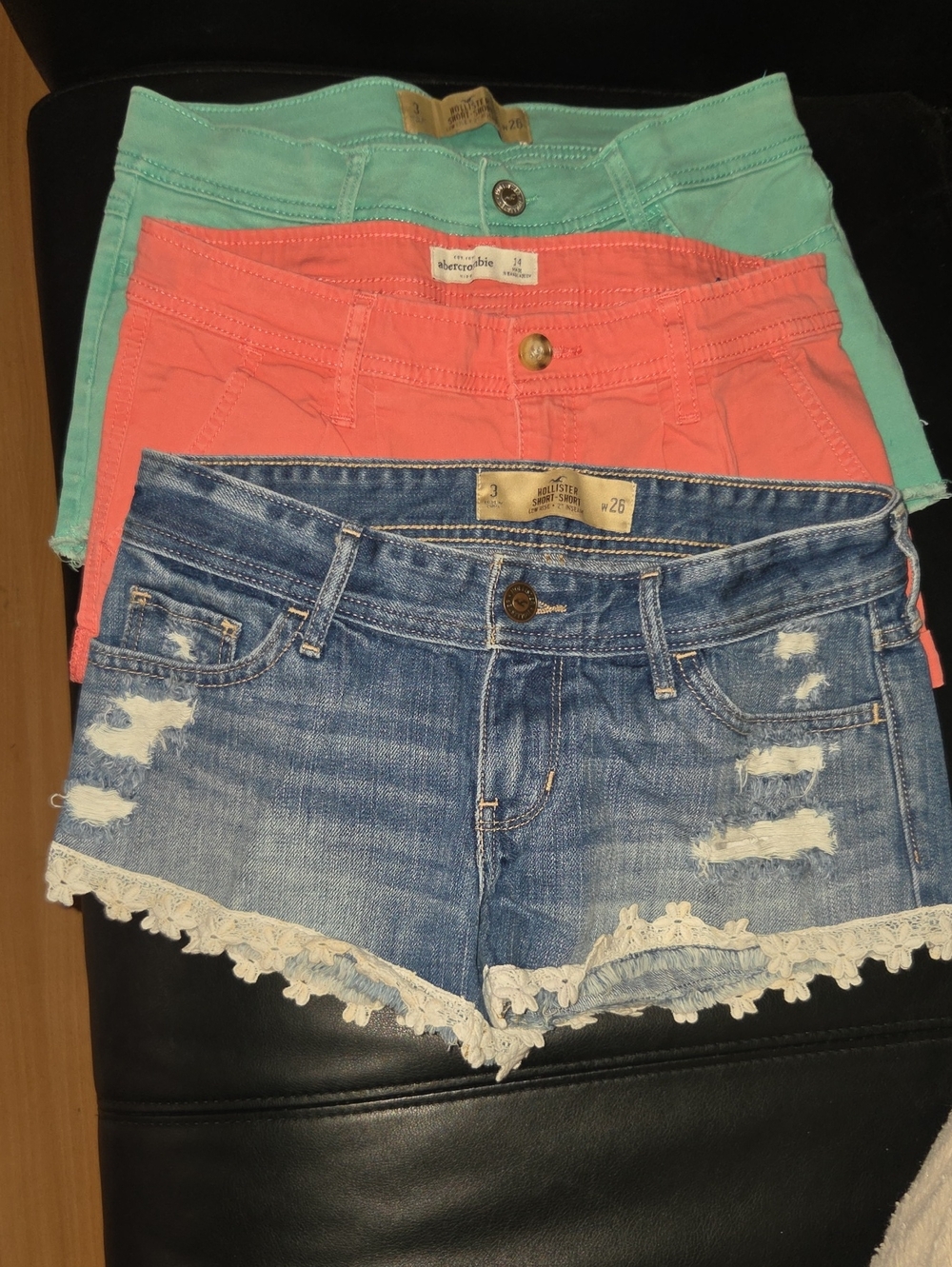 Abercrombie & Fitch Coral, Aqua & Denim Lace-Trim Shorts Trio Size 3